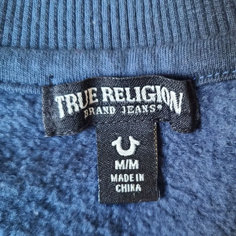 True Religion Men's Medium Navy Blue Fleece Jogger Sweatsuit  2 piece set